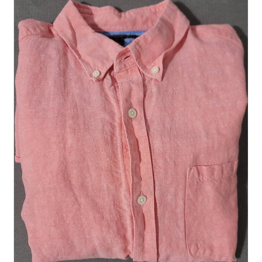 Banana Republic Men's Orange Linen Cotton Slim Fit Button‎ Up Shirt Size L Tall